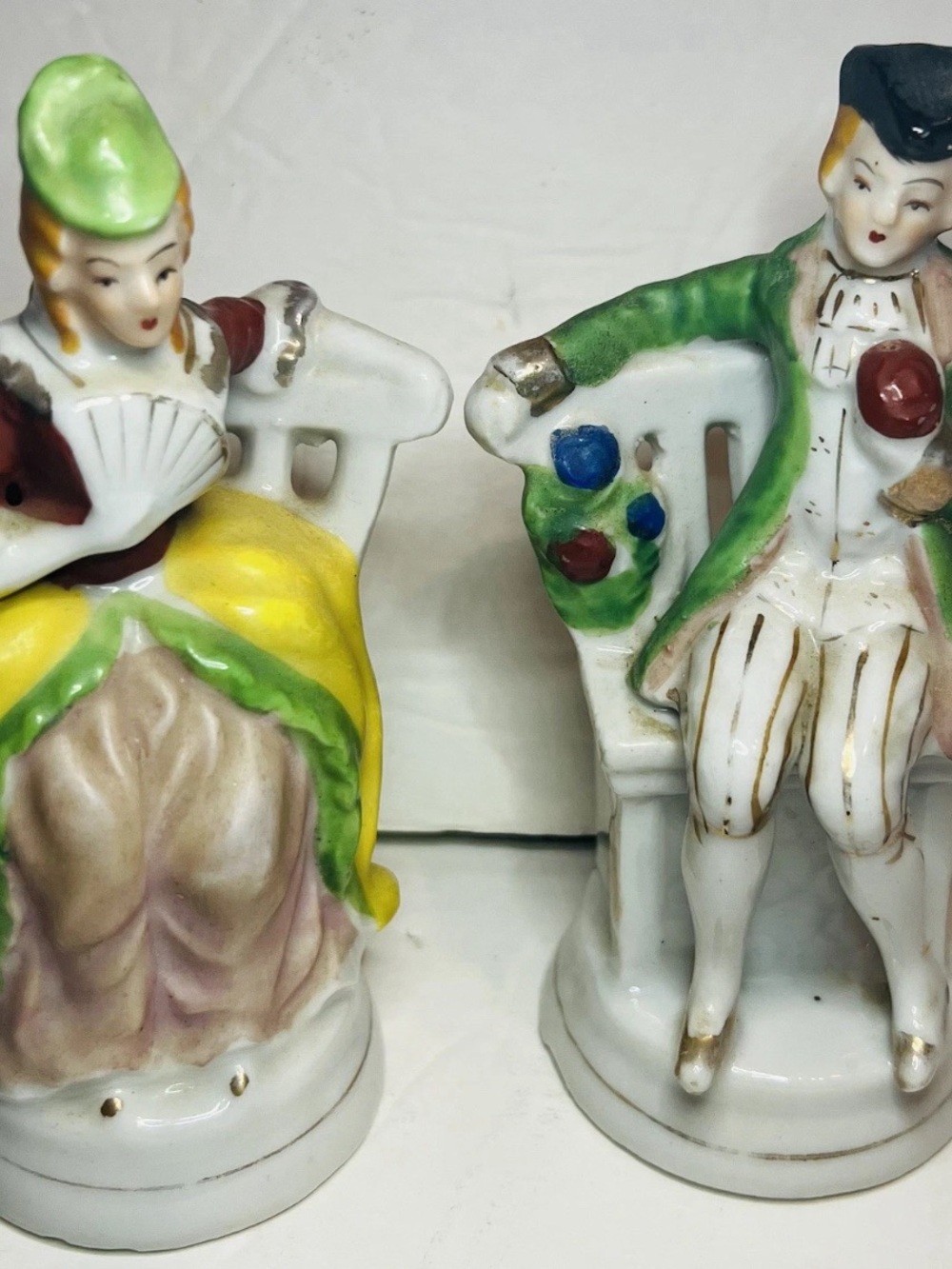 Occupied Japan Pair of Porcelain & Ceramic Figurines Vintage Man & Woman
